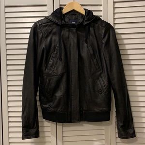 GAP Genuine Leather HOODED Bomber Jacket